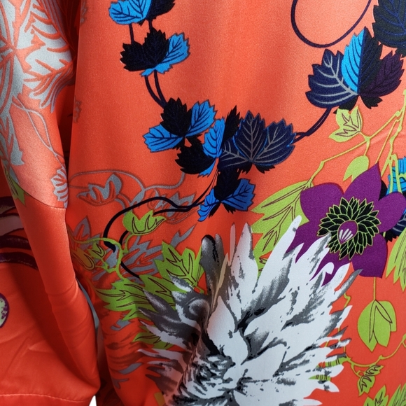 Polynesian Floral Shift Soft Suroundings Asain Vibe Satiny Bold Dress - Picture 6 of 12